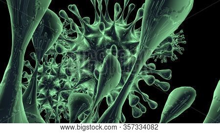 Coronavirus Covid-19 In 3d Rendering. Dangerous Corona Virus Sars -cov-2  Non- Cellular Infectious A