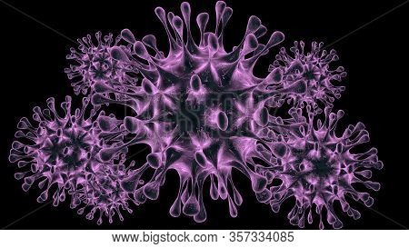 Coronavirus Covid-19 In 3d Rendering. Dangerous Corona Virus Sars -cov-2  Non- Cellular Infectious A