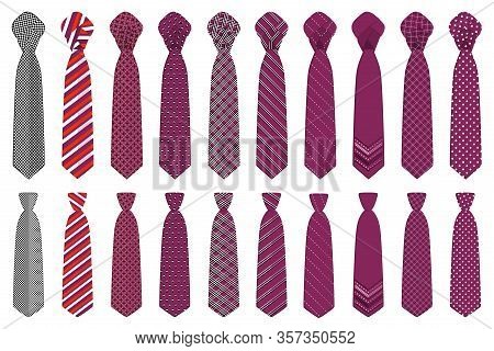 Illustration On Theme Big Set Ties Different Types, Neckties Various Size. Tie Pattern Consisting Of