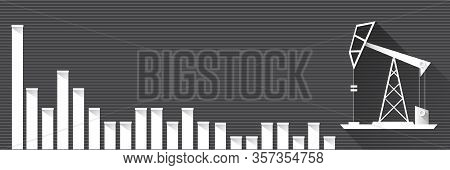 Oil Price Falling Down Graph Vector Concept Horizontal Banner With Arrows And Oil Rigs Isolated On G