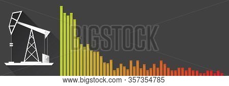 Oil Price Falling Down Graph Vector Concept Horizontal Banner With Arrows And Oil Rigs Isolated On G