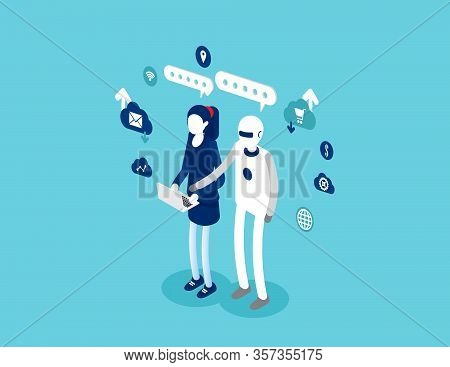 Human Interactive Tech Interactive. Robot And Human Concept