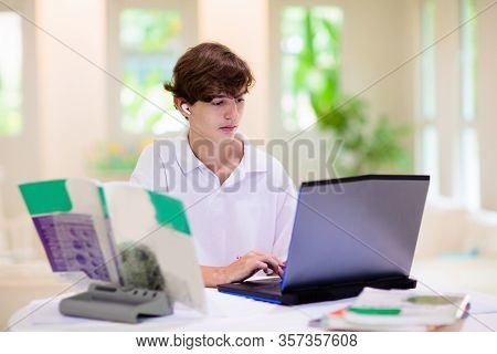 Homeschooling. Kids Learning From Home. Remote School, Online Education For High School Child During