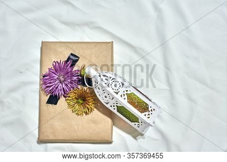 A Gift Box For Family And Friends. Ramadan Present With Traditional Arabic Style Lantern. Islam Reli