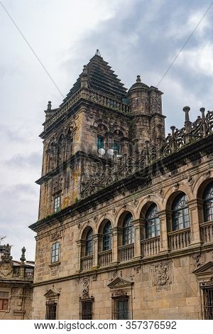 Santiago De Compostela, Spain. Cabildo Building At The Cabalos Place In Santiago De Compostela. Sant