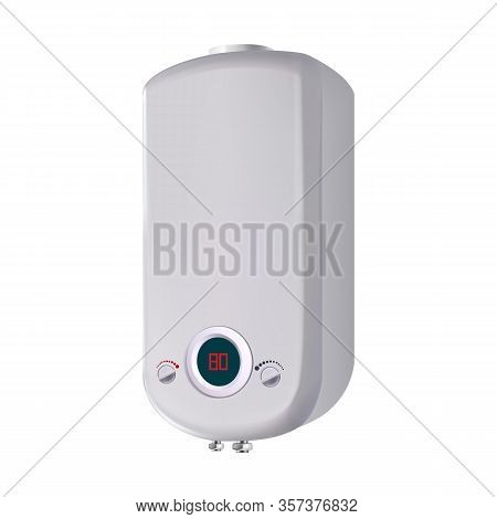 Domestic Water Heater Modern Equipment Vector. Blank Stylish Metal Material Device For Heating Clima