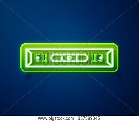 Glowing Neon Line Construction Bubble Level Icon Isolated On Blue Background. Waterpas, Measuring In