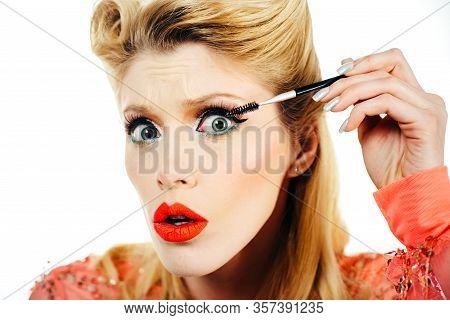 Eyebrows Concept. Retro Natural Eyebrows And Eyelashes.