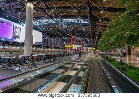 Moscow, Russia - 2020: Passengers In The Waiting Lounge Of Sheremetyevo International Airport. The I