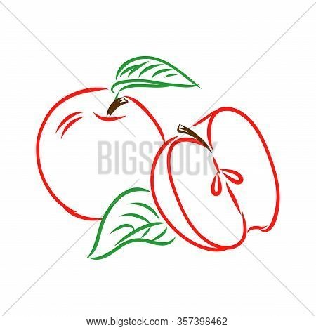 Apple Frute, Icon Sketch - Vector Food Illustration.