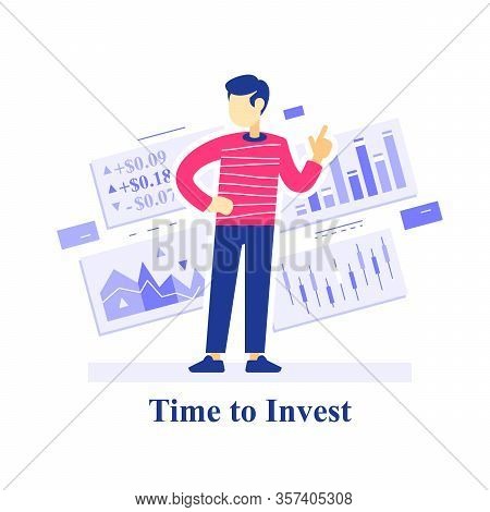 Time To Invest Concept, Successful Investment Strategy, Stock Market Assessment,  Learn Trading, Edu