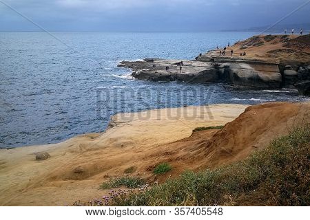San Diego Cliffs In The Afternoon With Dark Clouds