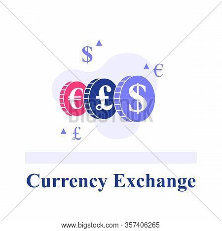 Currency Exchange, Color Chips With Currency Signs, Dollar Or Euro Bonds, Financial Services Concept