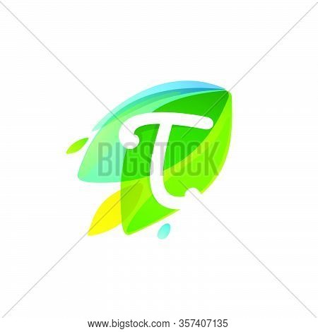 Letter T Logo In Dynamic Leaves Intersection Shape. Vector Icon Perfect For Organic Labels, Vegetari