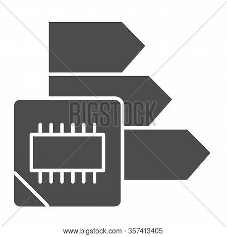 Microchip Power Chart Solid Icon. Energy Consumption, Chip And Arrows Symbol, Glyph Style Pictogram 