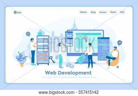 Web Development Programming Coding. Programmers Team Are Working On A New Website. Monitor, Program 