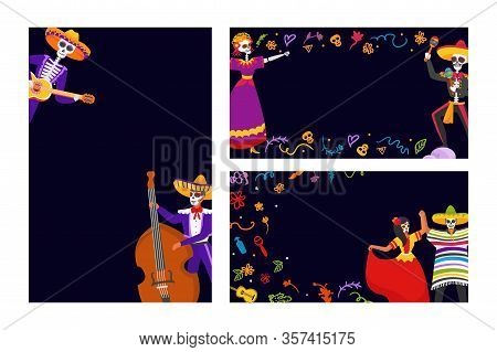Mexican Party Banners Of Day Of The Dead Dia De Los Muertos . The Skeleton Dance In National Mexican
