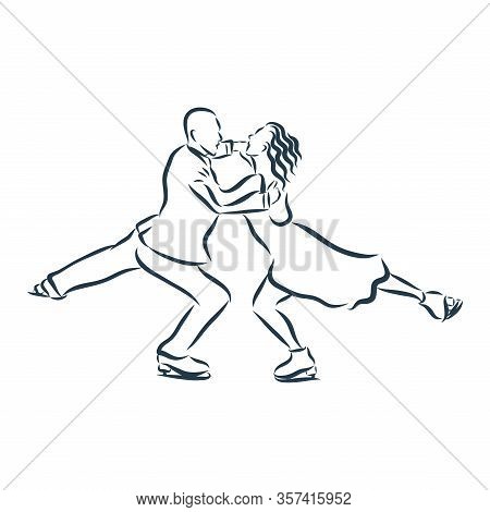 Winter Sport Figure Skating Young Couple Skaters Hand Drawn Sketch. Vector Illustration Of Paints