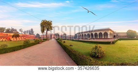 Agra Fort Yard, Beautiful Morning Panorama, India