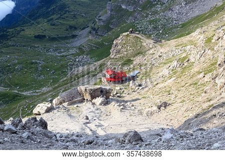 Alpine Hut Rifugio Agostini And Chapel In Brenta Dolomites Mountains, Italy