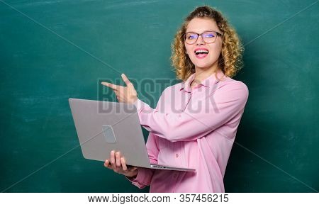 Remote Job. Informatics And Programming. Online Schooling Concept. Woman Laptop Surfing Internet. Te