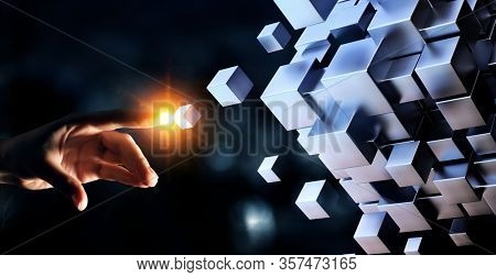 Hand holding glowing cubes. Innovation and creativity concept.