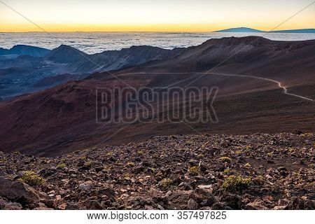 Path Along The Crater At Sunrise.