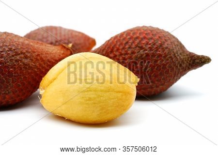 Fresh Salacca Zalacca Or Salak Fruits  Isolated On White Background. Salak Fruit