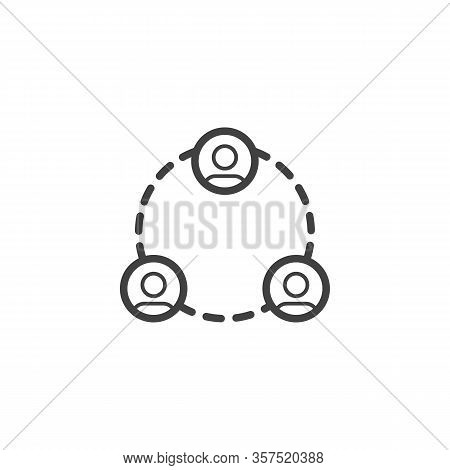 Three People Connected Line Icon. Network Connection Linear Style Sign For Mobile Concept And Web De