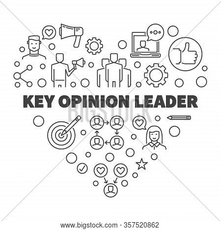 Key Opinion Leader Heart Linear Banner. Vector Kol Concept Outline Illustration
