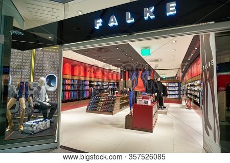 MUNICH, GERMANY - CIRCA JANUARY, 2020: entrance to Falke store in Munich Airport.