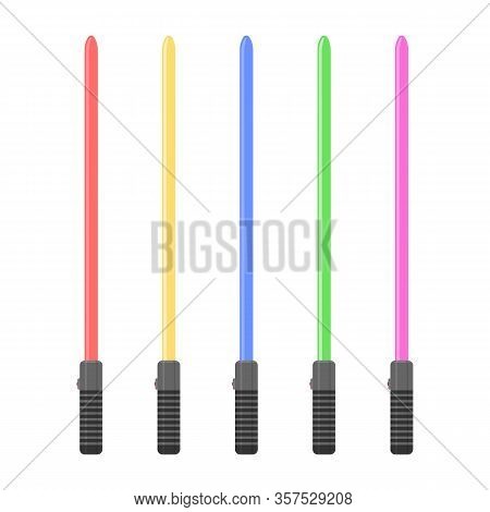 Flat Plastic Light Swords. Cartoon Futuristic Melee Weapon For The Fight During The War Among The St