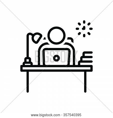 Black Line Icon For Employer Proprietor Owner Receptionist Counter Table-lamp Boss Laptop Books