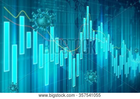 Coronavirus Financial Crisis Banner Concept. Background Concept With Falling Stock Charts And Financ