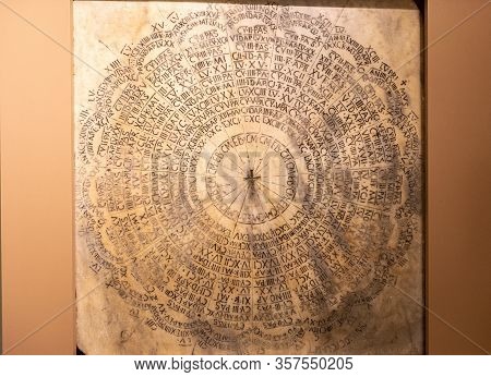 Ravenna, Italy - Sept 11, 2019: Easter Calendar For The Years 532-632 D.c. Marble Of Preconnesus. Th
