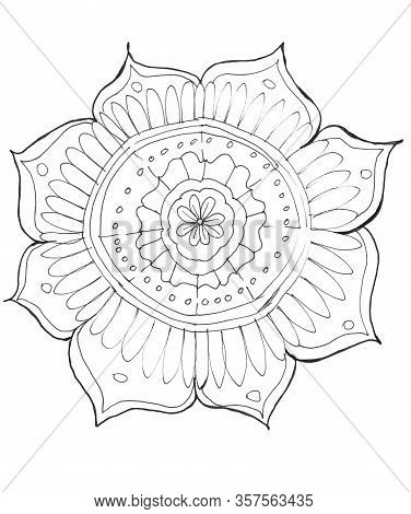 Mandala In Line Art Style On White Background. Doodle Style.