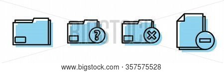 Set Line Delete Folder, Document Folder, Unknown Document Folder And Document With Minus Icon. Vecto