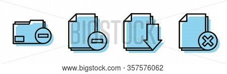 Set Line Document With Download, Document Folder With Minus, Document With Minus And Delete File Doc