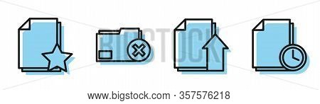 Set Line Upload File Document, Document With Star, Delete Folder And Document With Clock Icon. Vecto