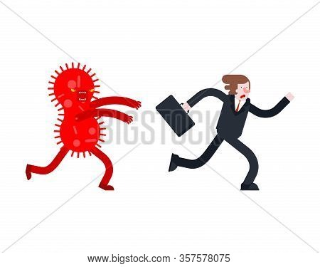 Coronavirus Run After Man. Bactria Catches Up With Guy. 2019-ncov Spread. Panic During  Pandemic Epi