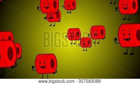 Toilet Roll Happy Emoji Particles Flow Illustration Background. Toilet Paper Emoji Smiles, Character