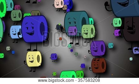 Toilet Roll Happy Emoji Particles Flow Illustration Background. Toilet Paper Emoji Smiles, Character