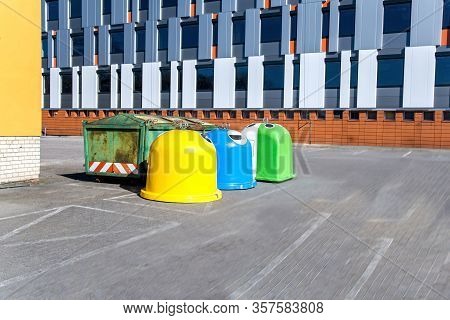 Trash Can Europe. Waste Recycling In The European Union. Painted Trash Bins. Plastic Utilization