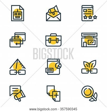 Illustration Of 12 Advertisement Icons Line Style. Editable Set Of Local Business, Duplicate Content