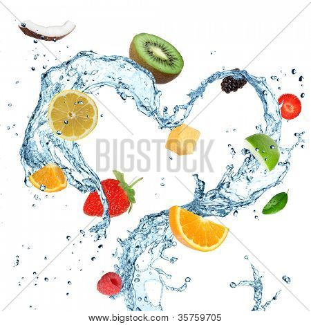 Hedelmät vettä splash sydän