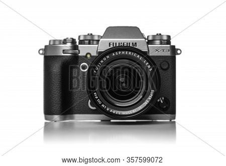 Uzhgorod, Ukraine - March 25, 2020: The Fujifilm X-t3 On White Background. The Fujifilm X-t3 Is A We