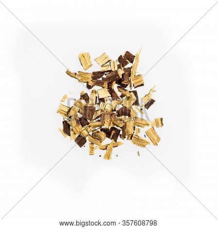 Close Up Of Ayurvedic Herb Liquorice Root,licorice Root, Mulethi Or Glycyrrhiza Glabra Root On A Woo