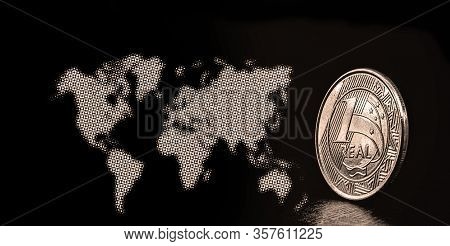 Currency Of Brazil, A Brazilian Real. Background Image With Charts, Brazil Stock Market Concept, Sto