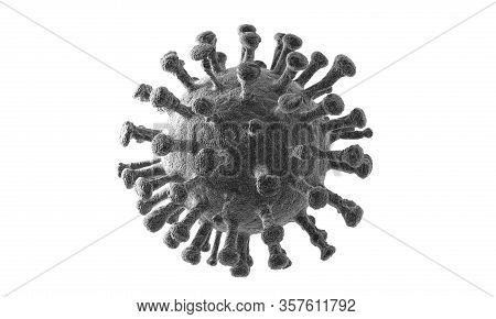 Virus Isolated On White. Close-up Of Coronavirus Cells Or Bacteria Molecule. Flu, View Of A Virus Un