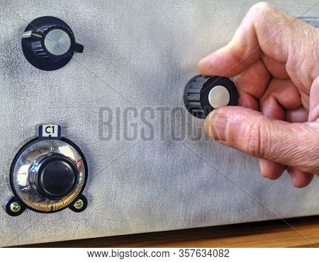 An Radio Amateur Tuning The High Frequency Power Amplifier Close Up View
